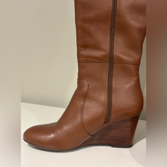 Nine West Tan Tall Leather UpperTextile Lining  Wedge Wide Calf Boots  Sz 7.5 - Picture 3 of 13